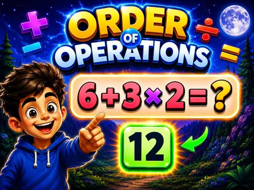 Tela do jogo Order of Operation Challenge com desafios de matemática.