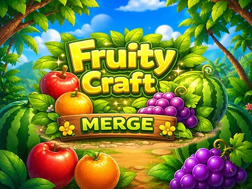 Frutas e receitas sendo combinadas no jogo Fruity Craft Merge