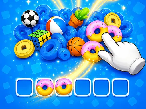 Objetos coloridos organizados em grupos de três no jogo Trio Twist Puzzle